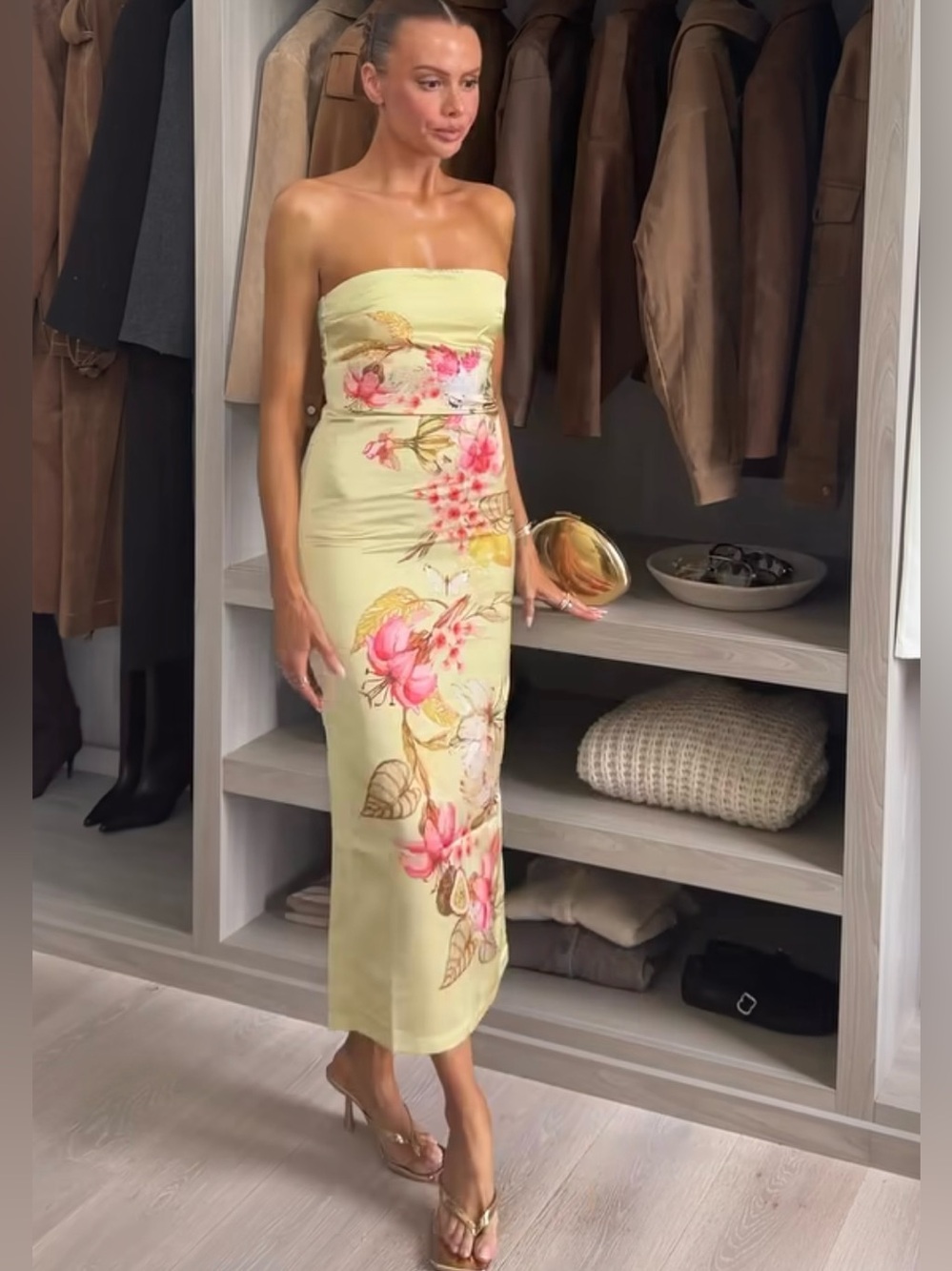 NWT H&M YELLOW FLORAL BANDEAU DRESS SIZE S - Picture 3 of 8